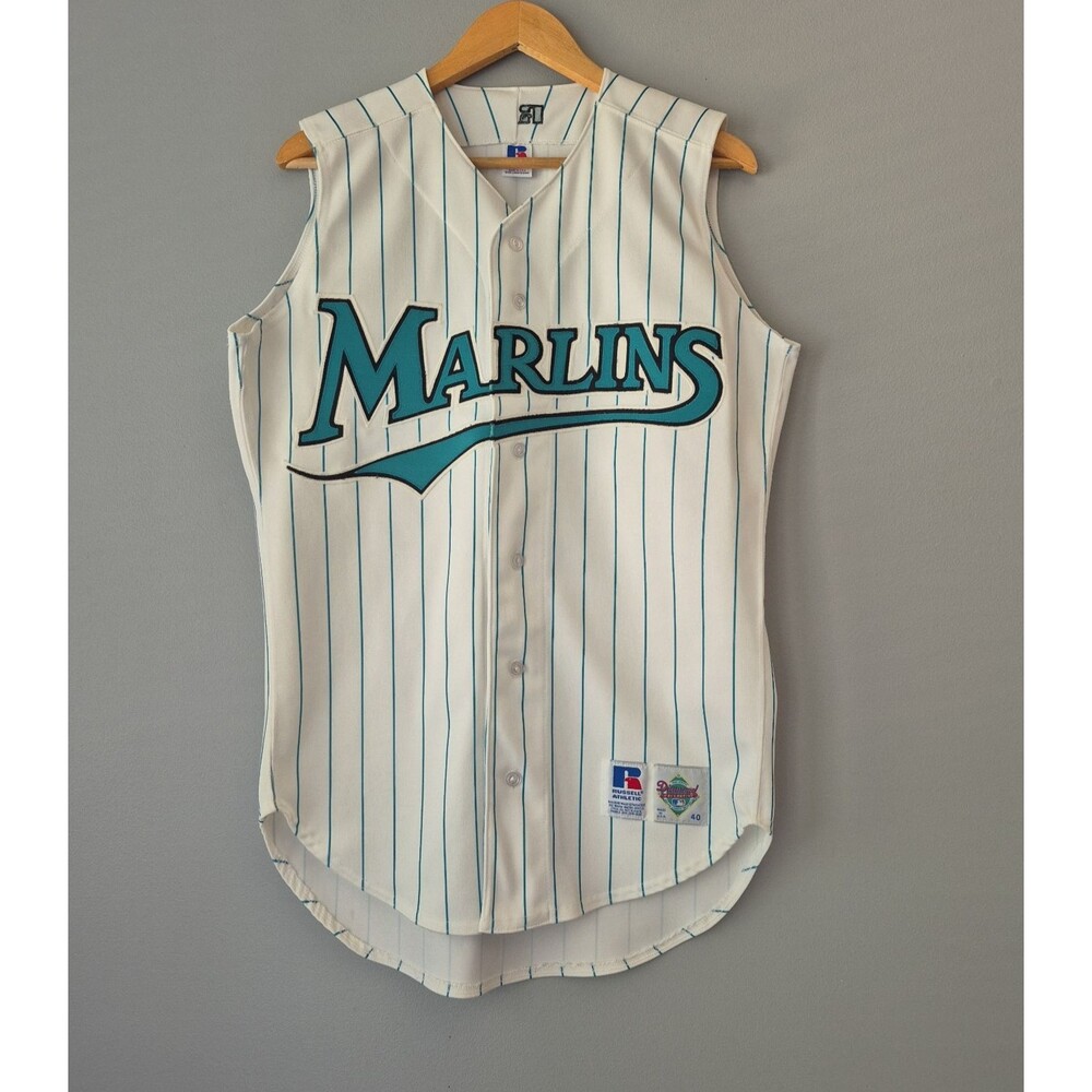 Russell Athletic VTG Florida Marlins Sleeveless VNeck Button Up Jersey Mens 40